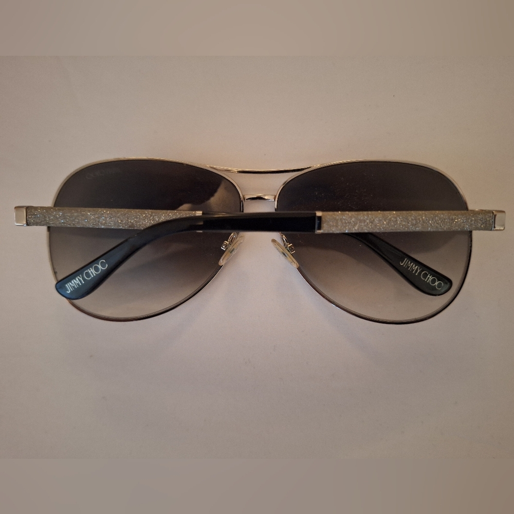 JIMMY CHOO LEXIE/S EJTIC 61mm Silver Glitter Aviator Sunglasses Italy